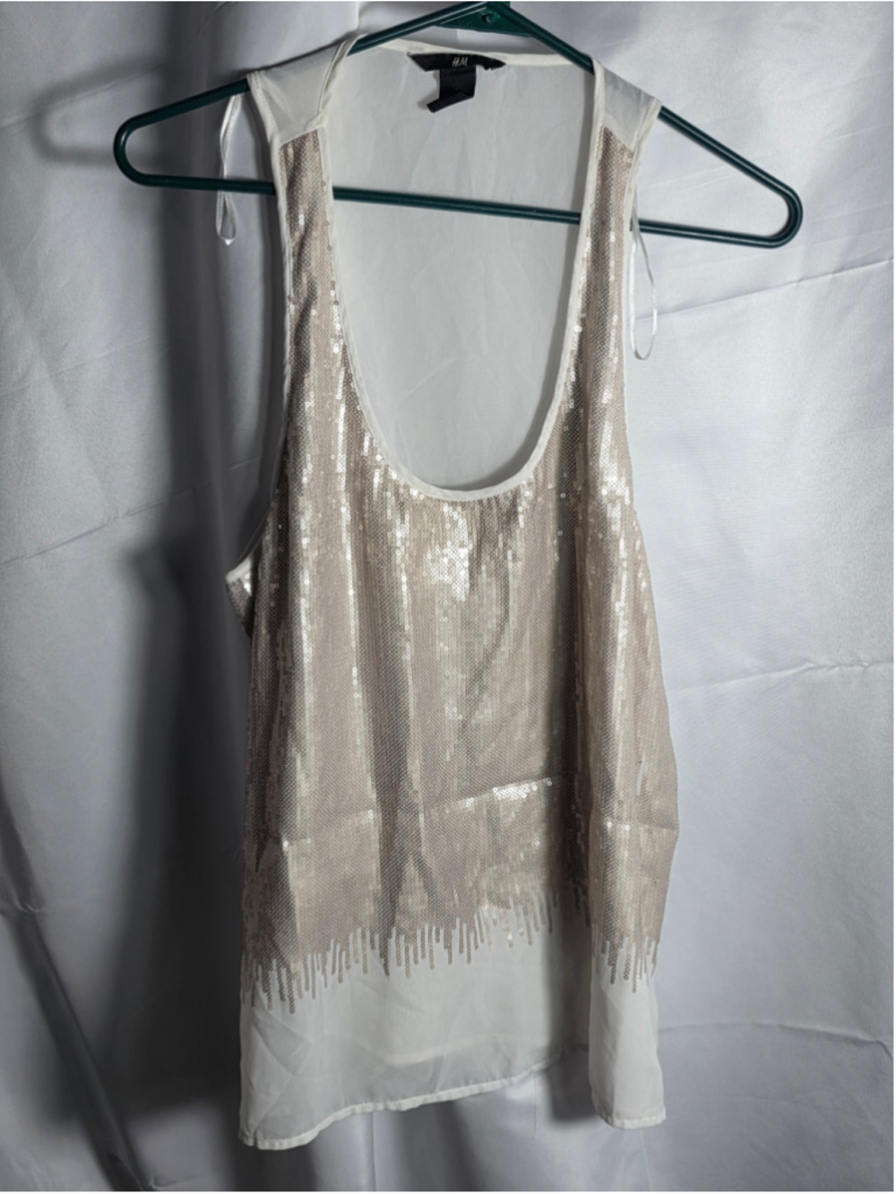 Women's H&M Sequin Tank Top White Beige Size 12 trendy fashionable chic party